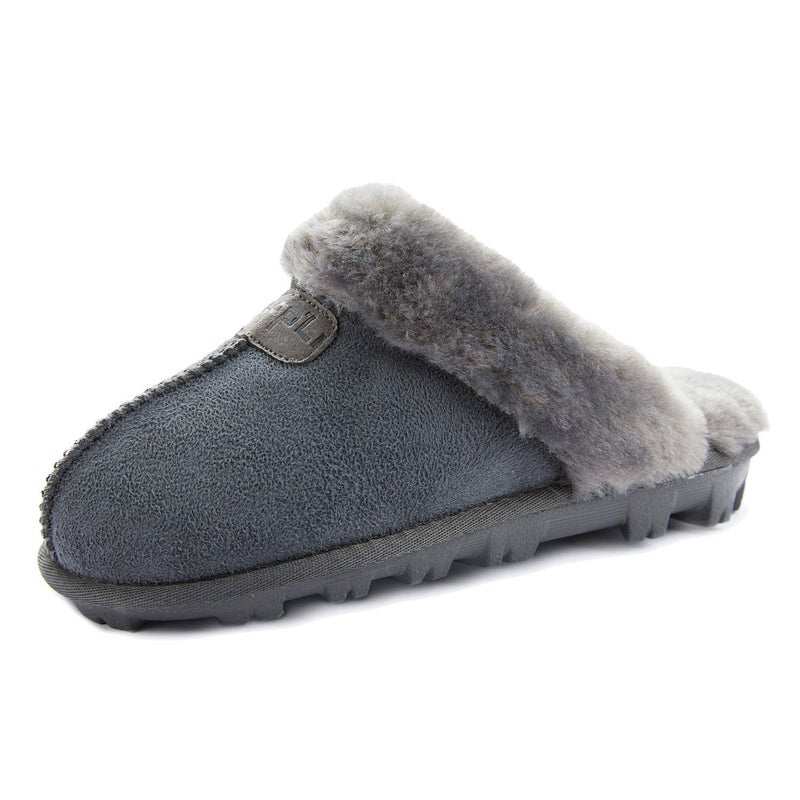 CLPP'LI Womens Slip on Faux Fur Warm Winter Mules Fluffy Suede Comfy Slippers-Grey-9 - Image 1